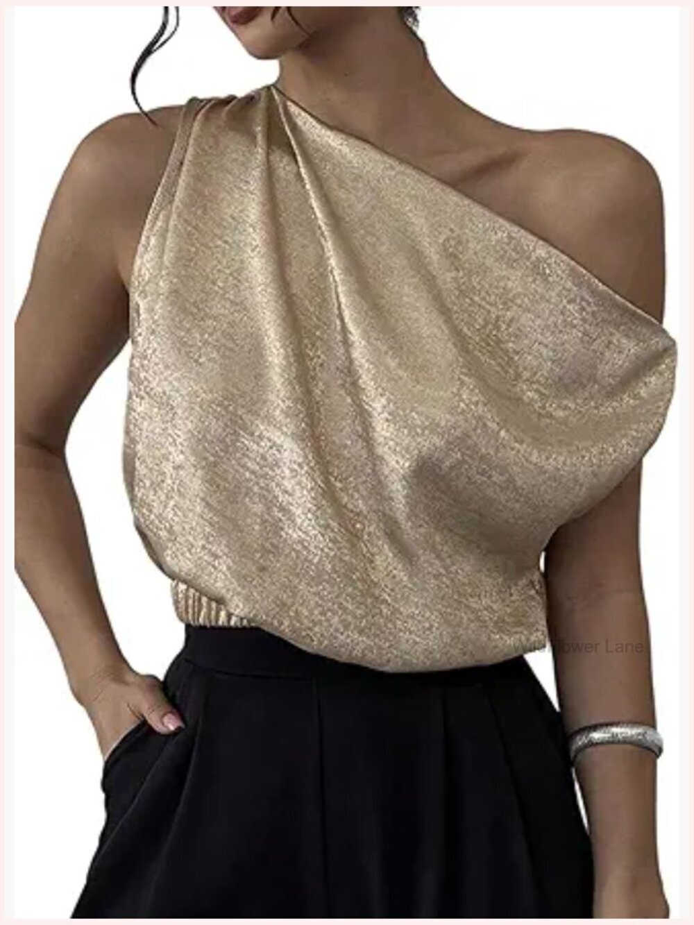 Asymmetric Neck Sleeveless Metallic Crop Top Women-Off Shoulder Cocktail Party